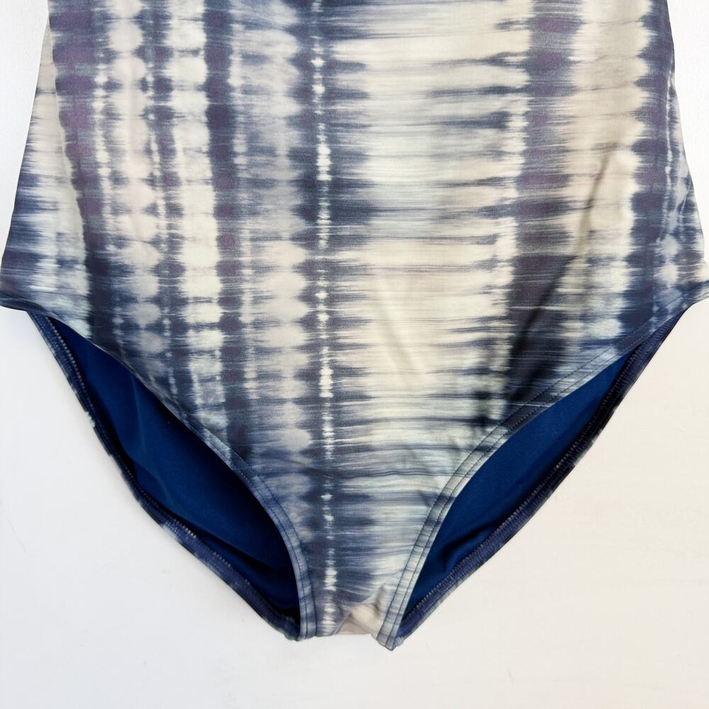 Prana Womens One Piece Swim Suit Blue White Tie Dye Strappy Back - L - Picture 3 of 9